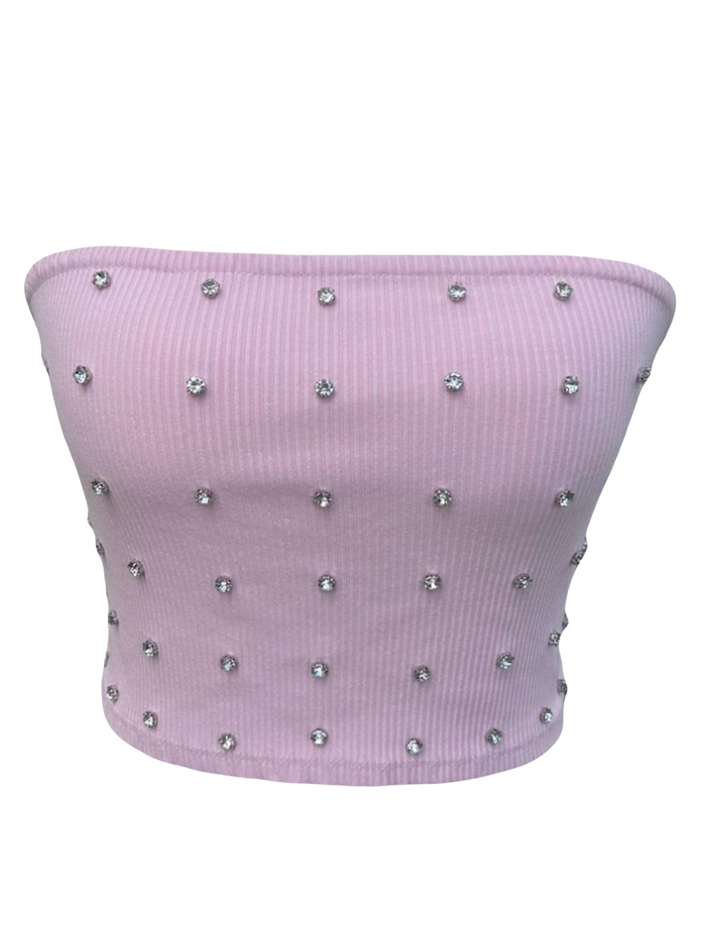 Forever 21 Light Pink Rhinestone Embellished Ribbed Tube Top